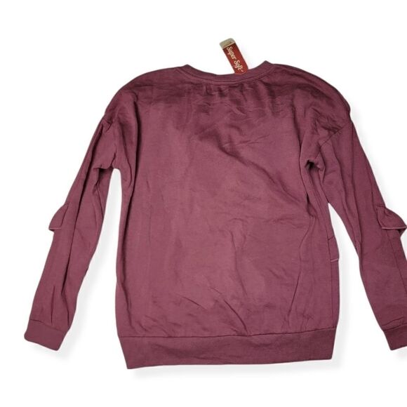 Arizona Jeans womans crew neck sweater with ruffles in Mulberry XS NWT - Picture 2 of 2